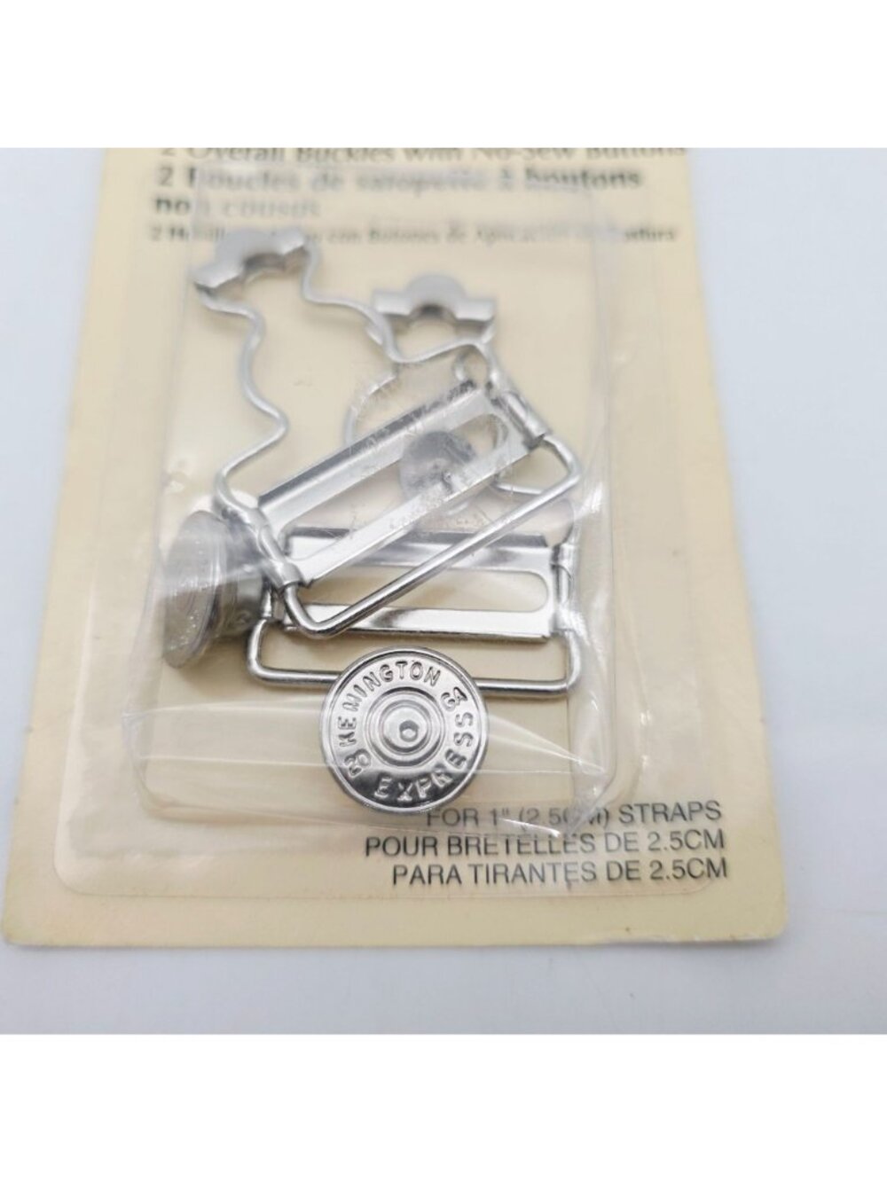 Dritz 2 Overall Buckles With No-Sew Buttons For 1" Straps Silver Tone Vintage - Picture 3 of 4